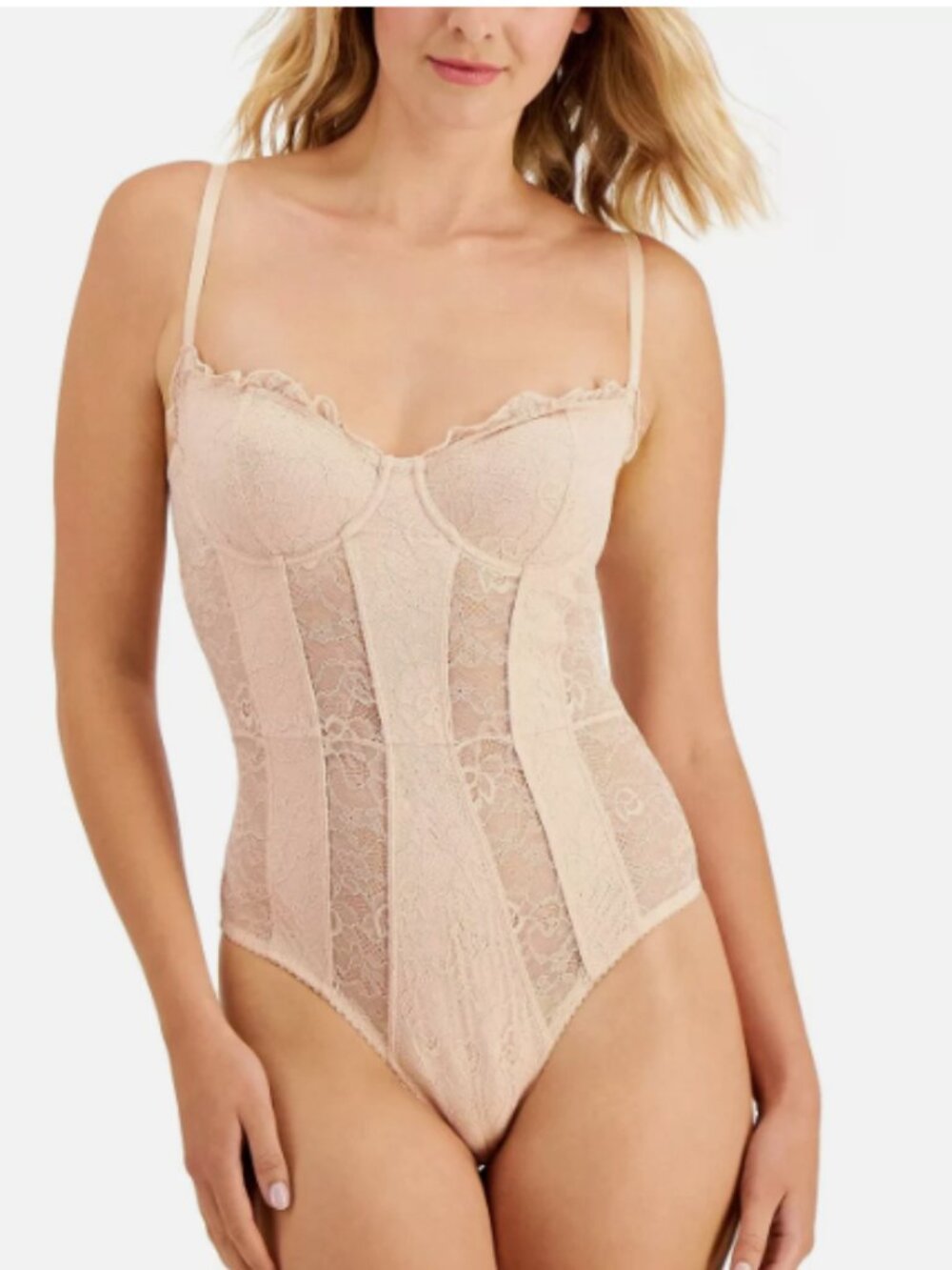 INC Solid Lace Cup, Corset lingerie Bodysuit in Ballet Pink - Size: Large - NWT